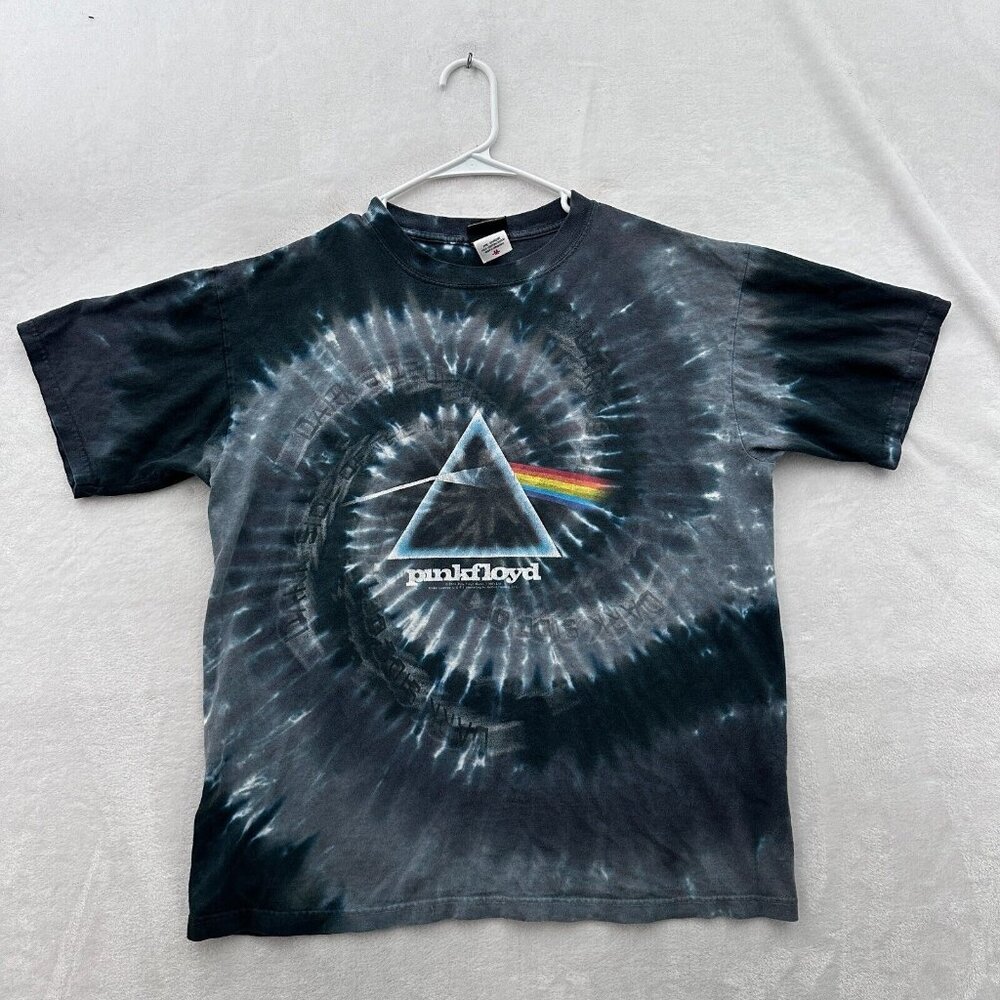 VIntage Pink Floy T Shirt Mens M Gray Tie Dye Dark Side Of The Moon Liquide Blue - Picture 1 of 7